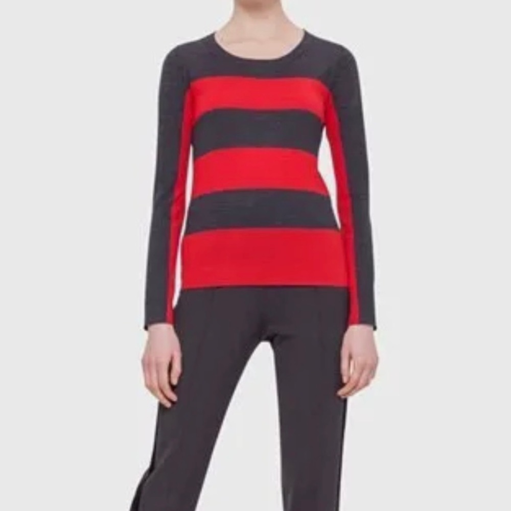 Akris Punto red and charcoal wool striped sweater size M